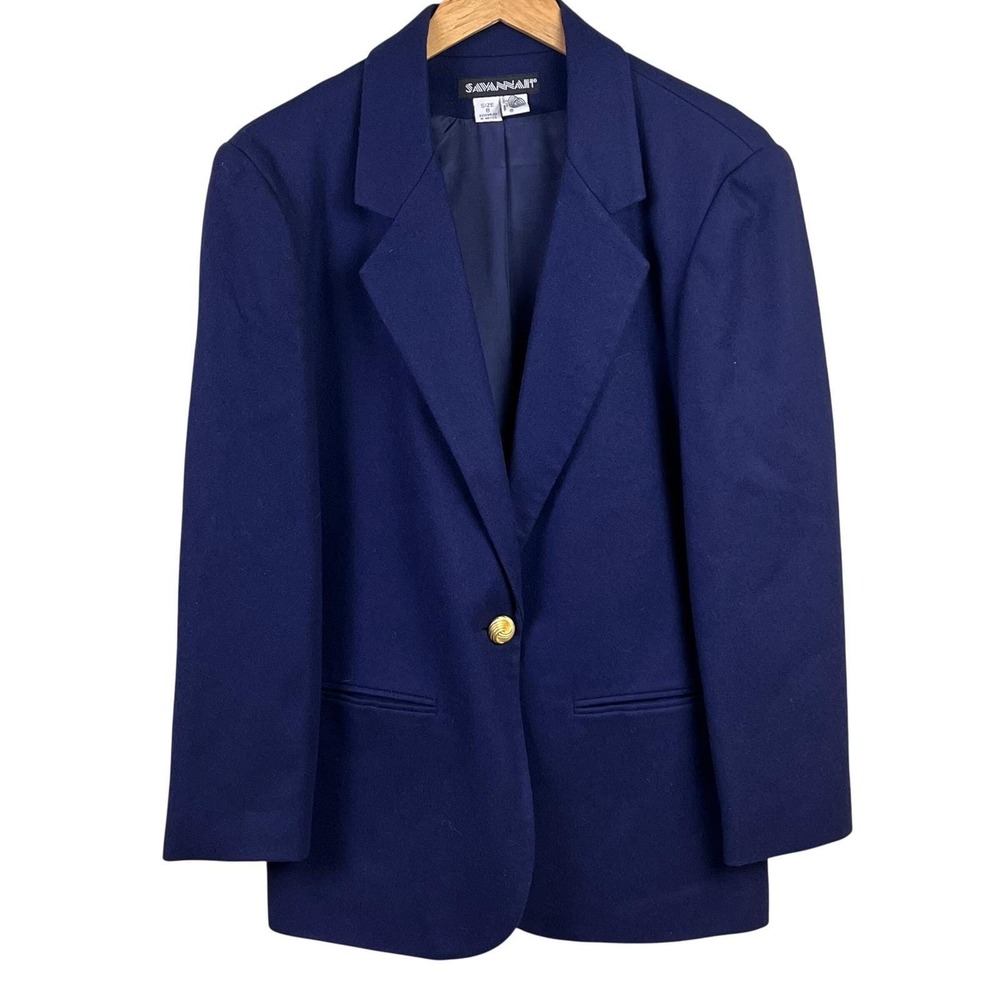 VTG Savannah Dark Blue Wool Gold Button Lined Pocket Blazer‎ Career Business 8